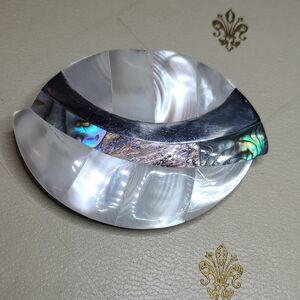Iridescent Abalone Shell, Mother Of Pearl and Silvertone Brooch